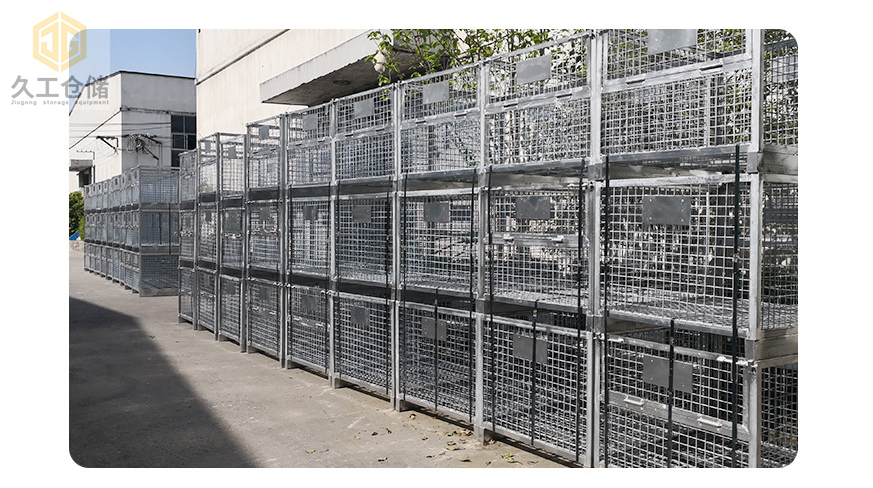 金屬周轉箱噴塑天藍色鐵皮箱，金屬箱展示圖，折疊存放便捷儲存，南京周轉箱廠家-久工倉儲設備